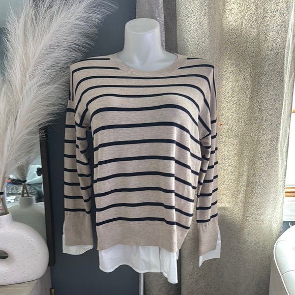 Chico’s Beige and Black Striped Sweater - Picture 1 of 6